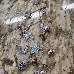 Betsey Johnson Whimsical Blue Crystal Star & Moon Pendant Necklace -